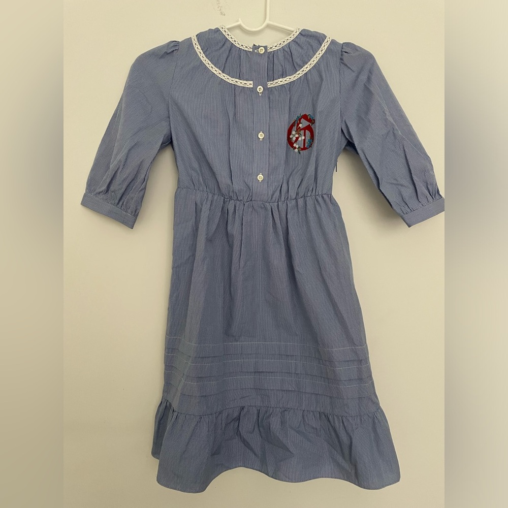 NWT Gucci Girls L/S Dress G Placed Micro Vichy Size 8